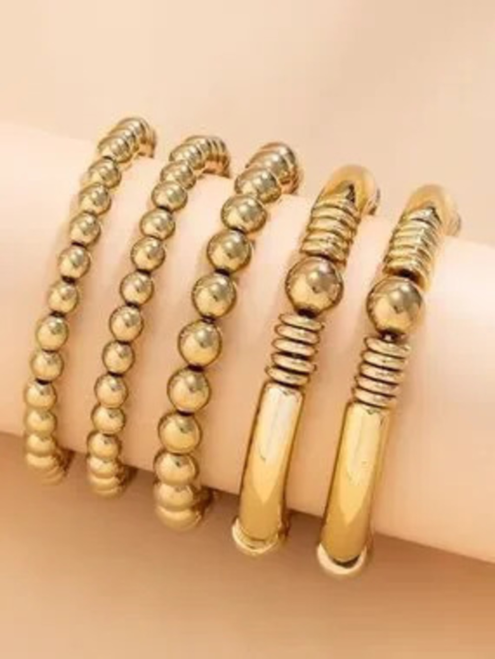 Anthropologie Gold-Tone Beaded & Tube Bangle Bracelet Set